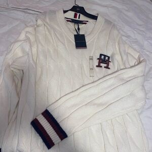 Tommy Hilfiger Mens Wool Monogram Pullover Sweater Ivory Size XXL MSRP $149 nwt